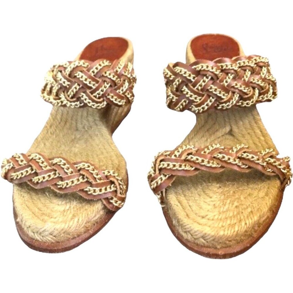 Christian Louboutin Braided Chain Brown Leather Espadrille  Size 7.5